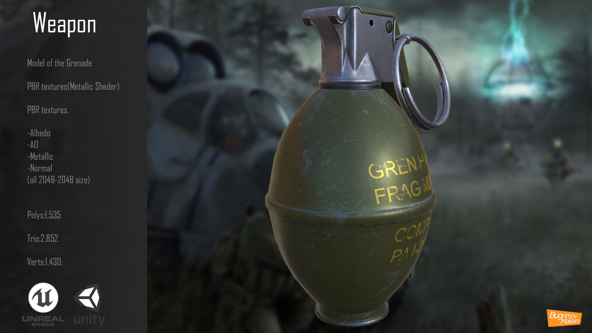 Grenade PBR two grenades Low-poly 3D model_4