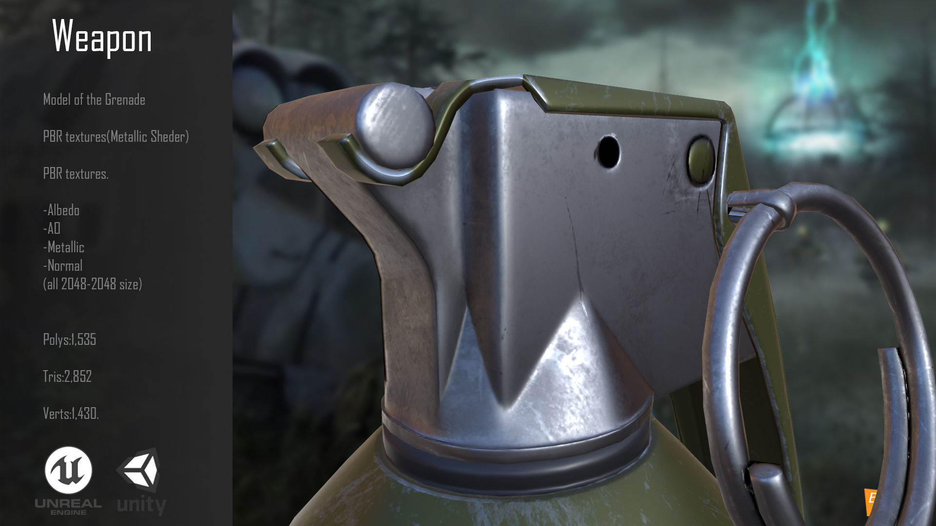 Grenade PBR two grenades Low-poly 3D model_5