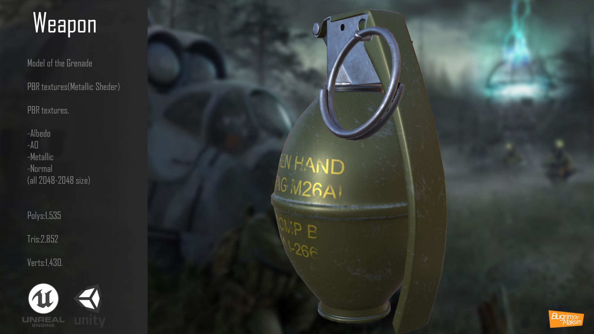Grenade PBR two grenades Low-poly 3D model_3