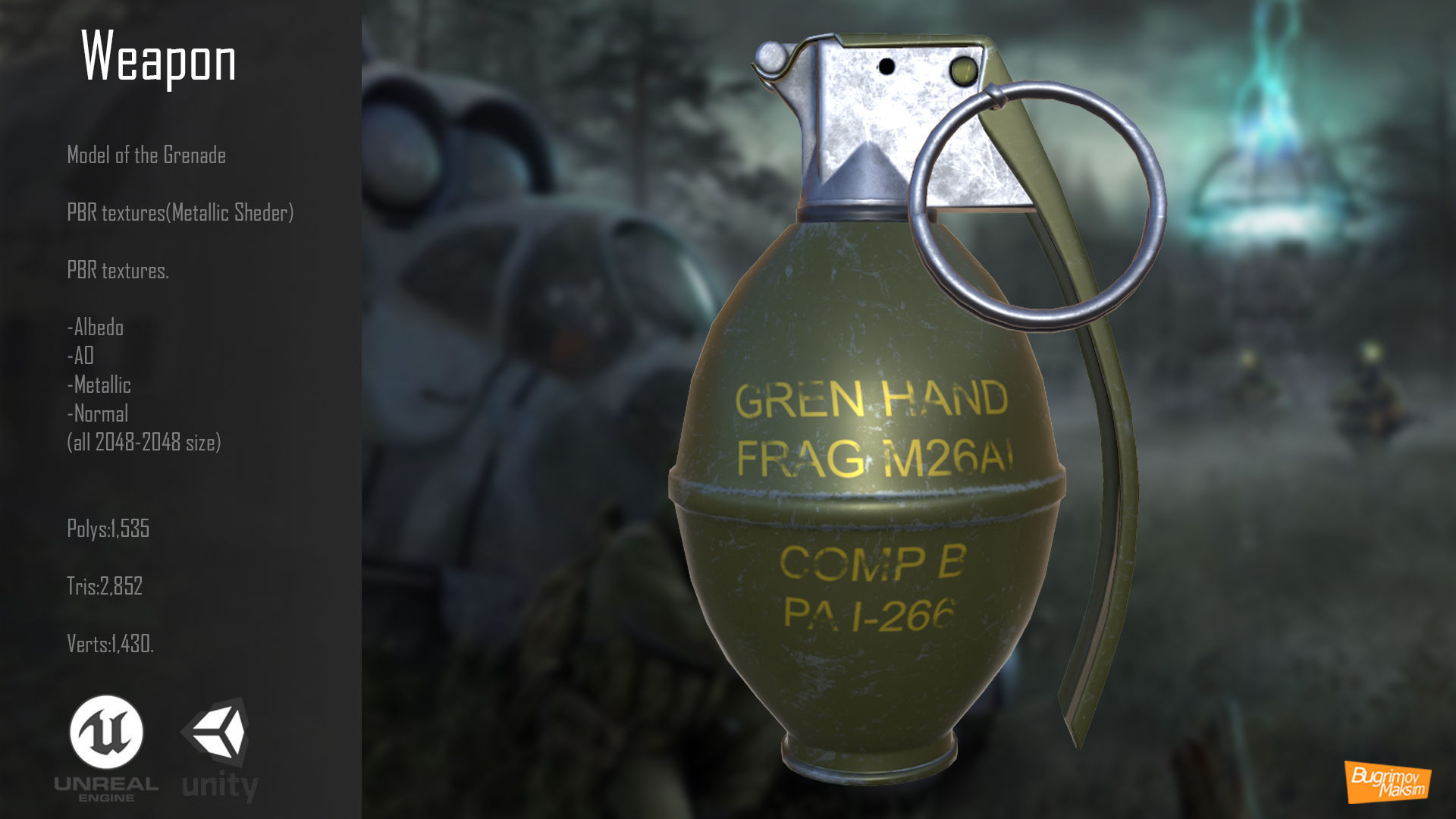 Grenade PBR two grenades Low-poly 3D model_2