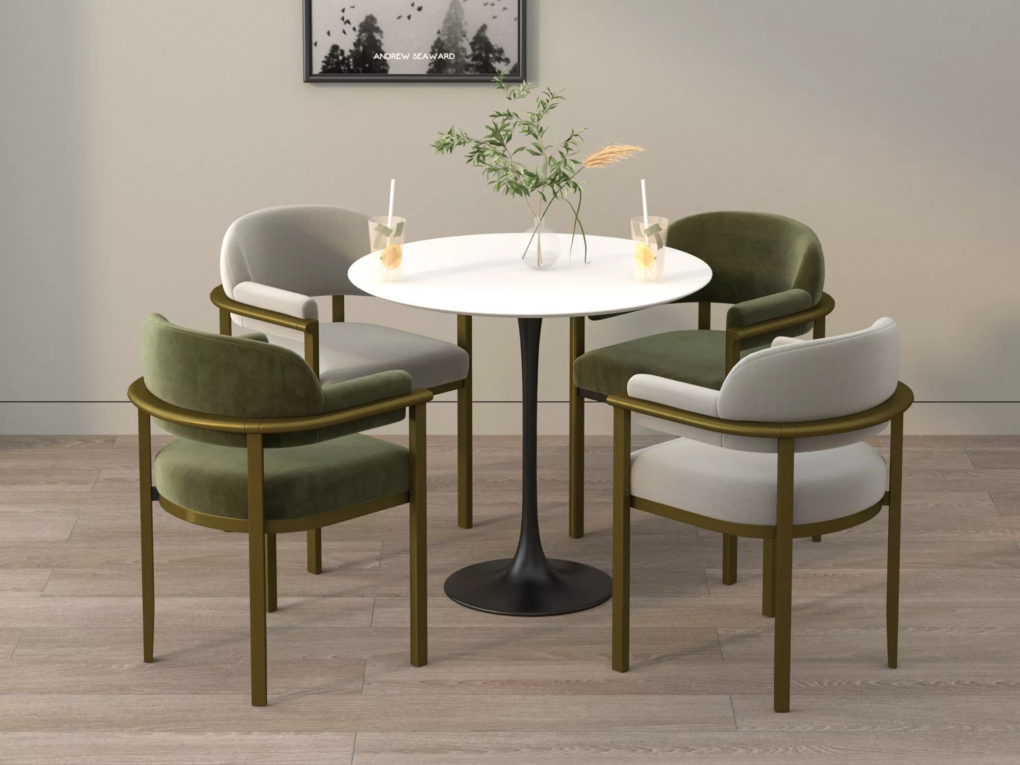Modern Reception Lounge Chair Set Round Table 3D model