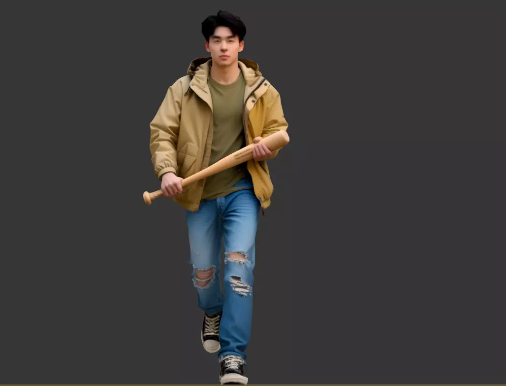 C81- Eastern Scene - Impulsive Boy with Baseball Stick 3D model