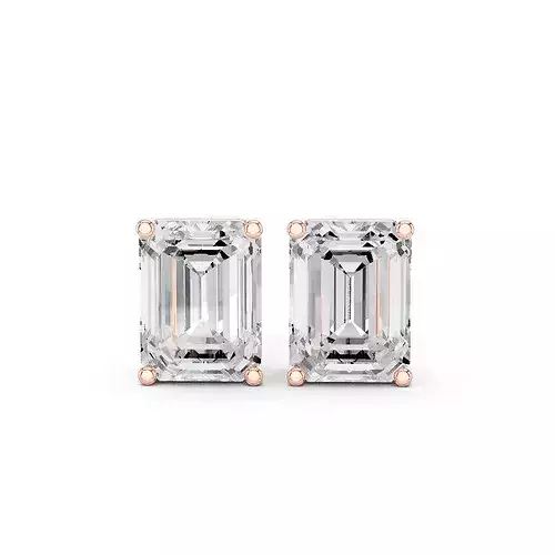 Emerald Diamond 6 ct Solitaire Studs Earrings 3dm stl renders  