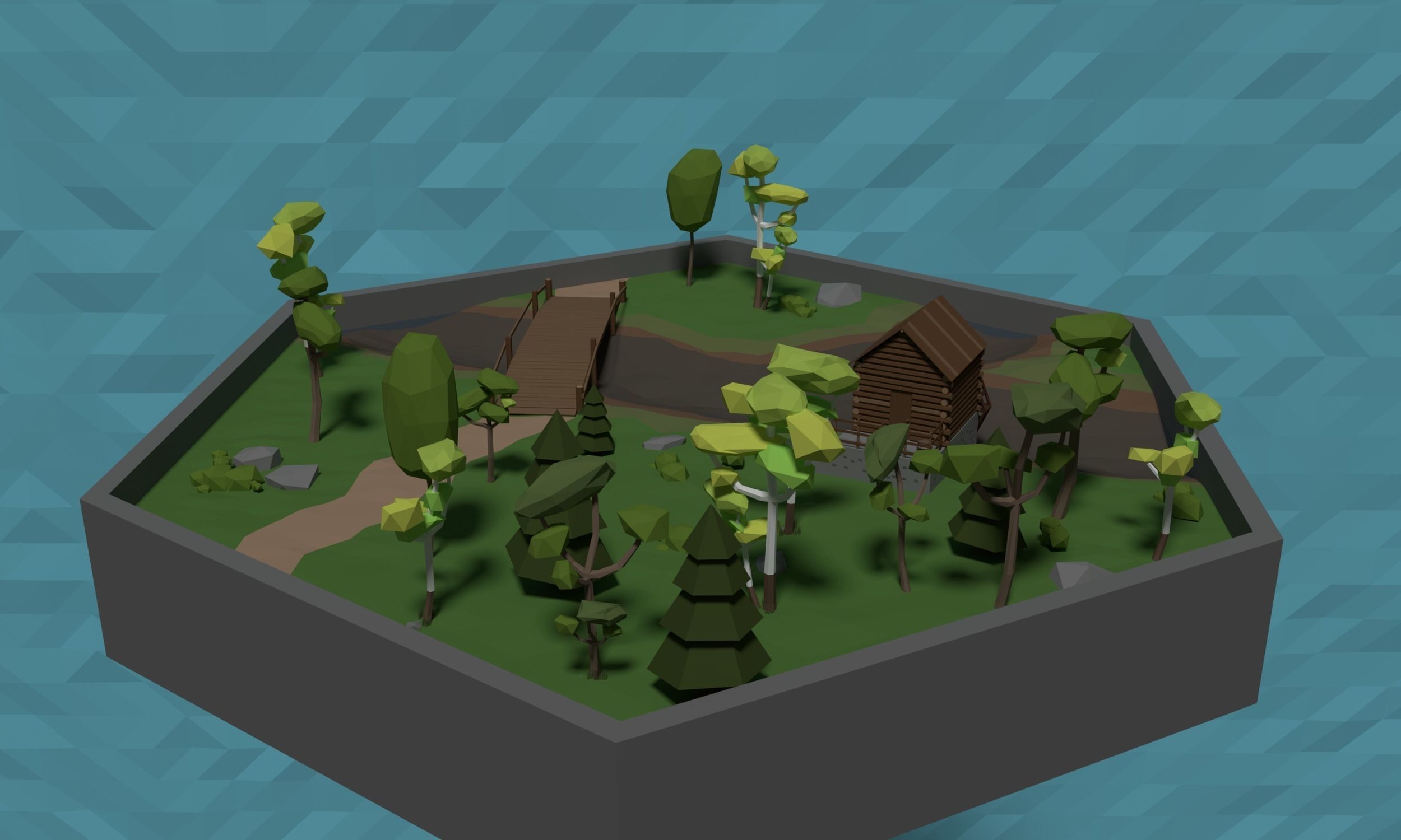 LowPoly Watermill in a forest Scene Low-poly 3D model_2