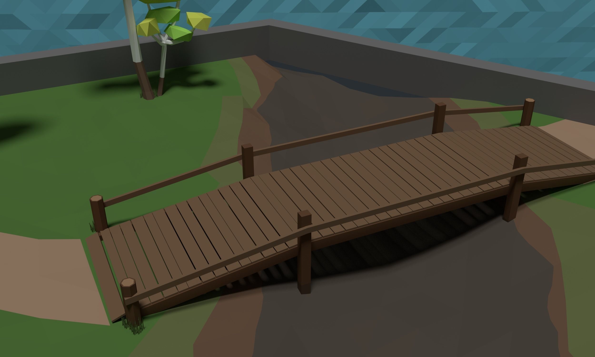 LowPoly Watermill in a forest Scene Low-poly 3D model_8