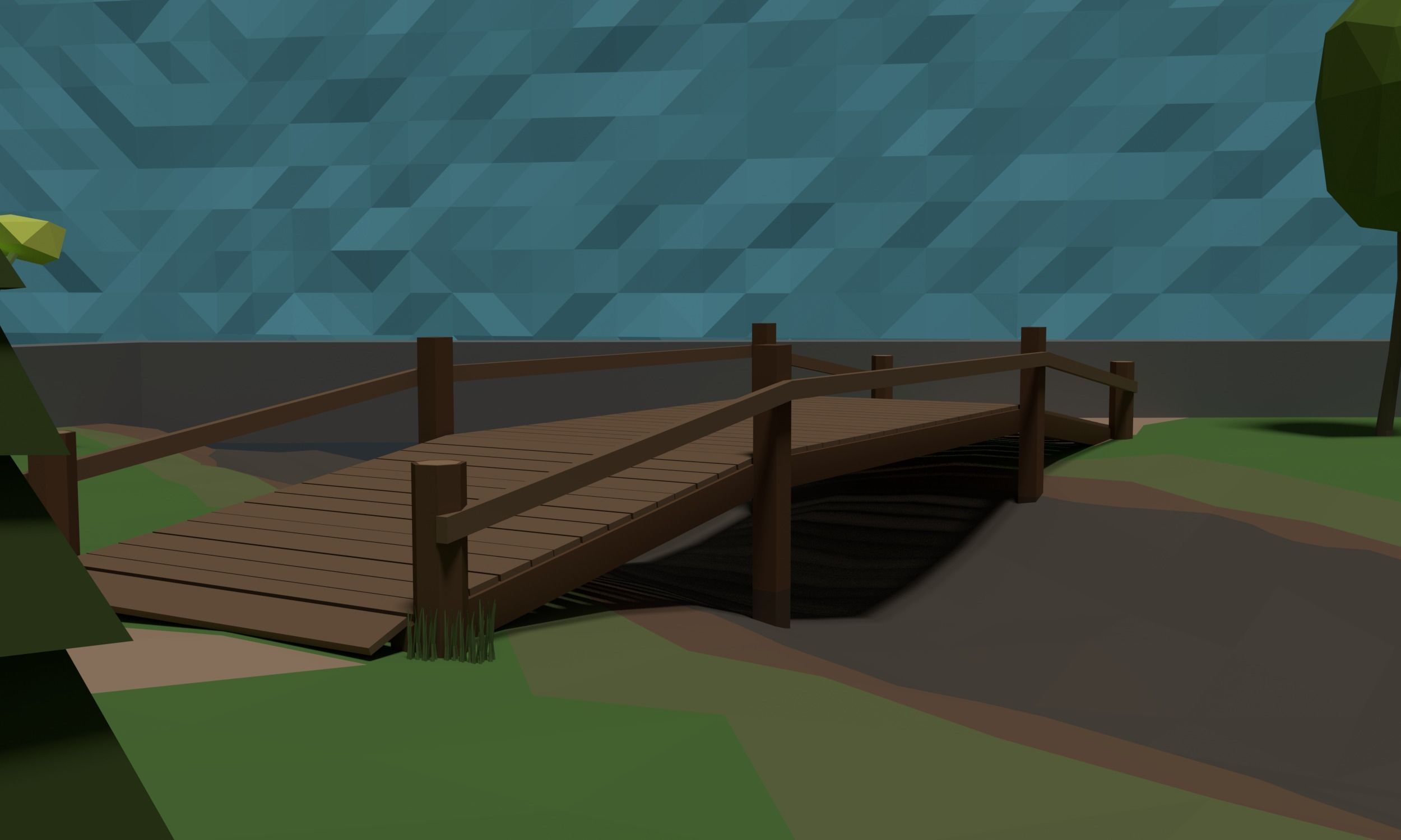 LowPoly Watermill in a forest Scene Low-poly 3D model_7