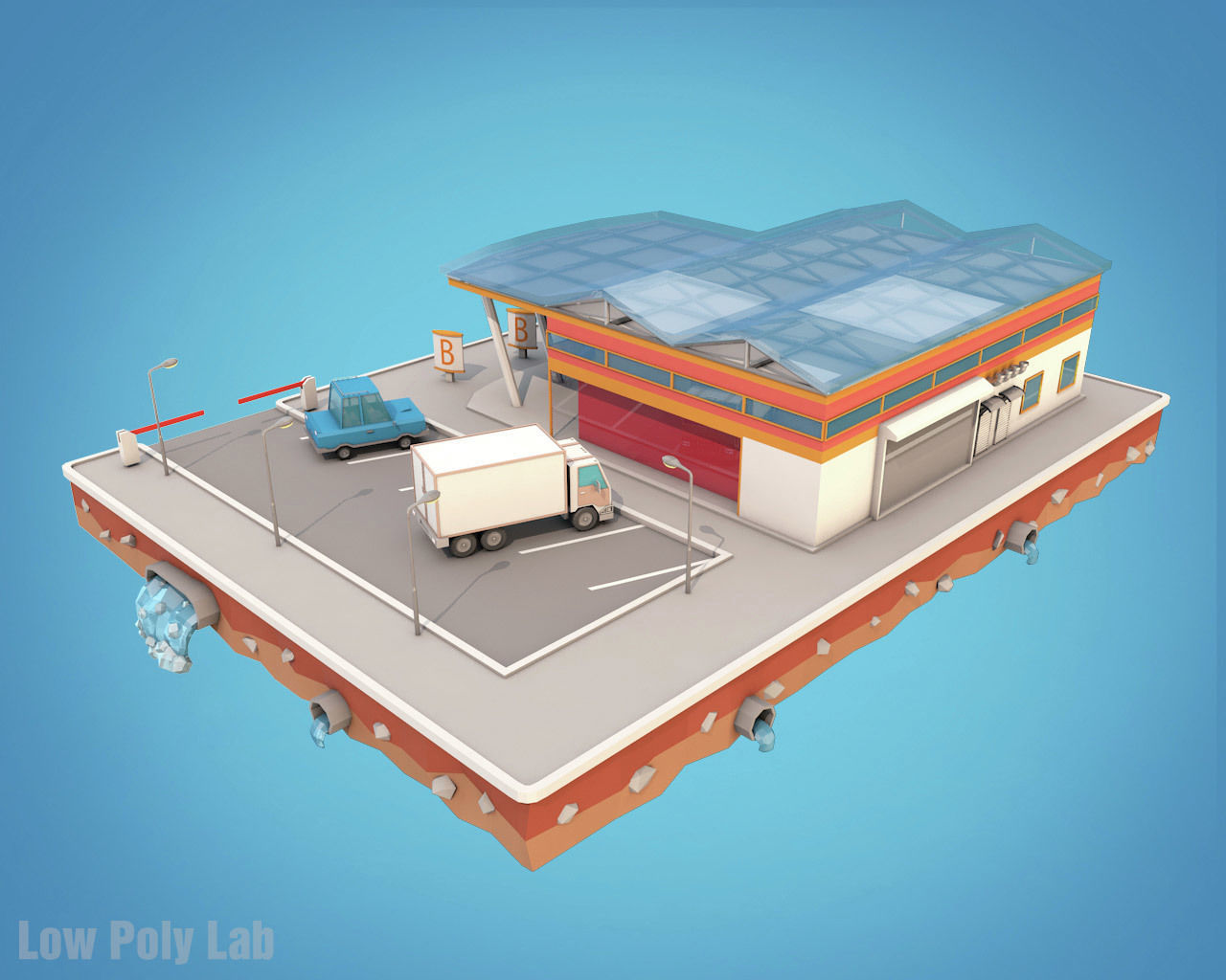 Cartoon City Block Supermarket Low-poly 3D model_4