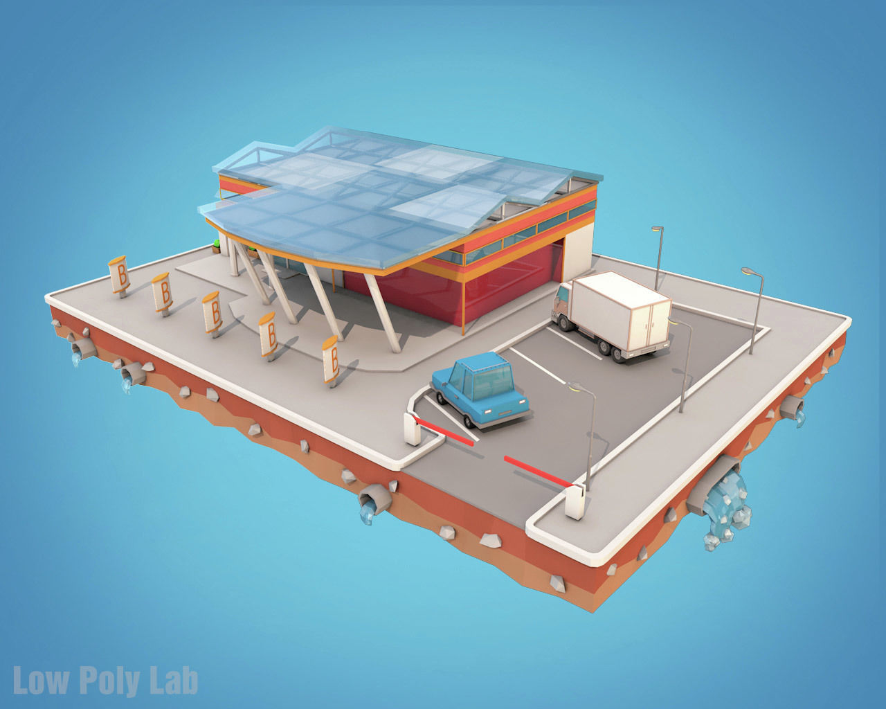 Cartoon City Block Supermarket Low-poly 3D model_2