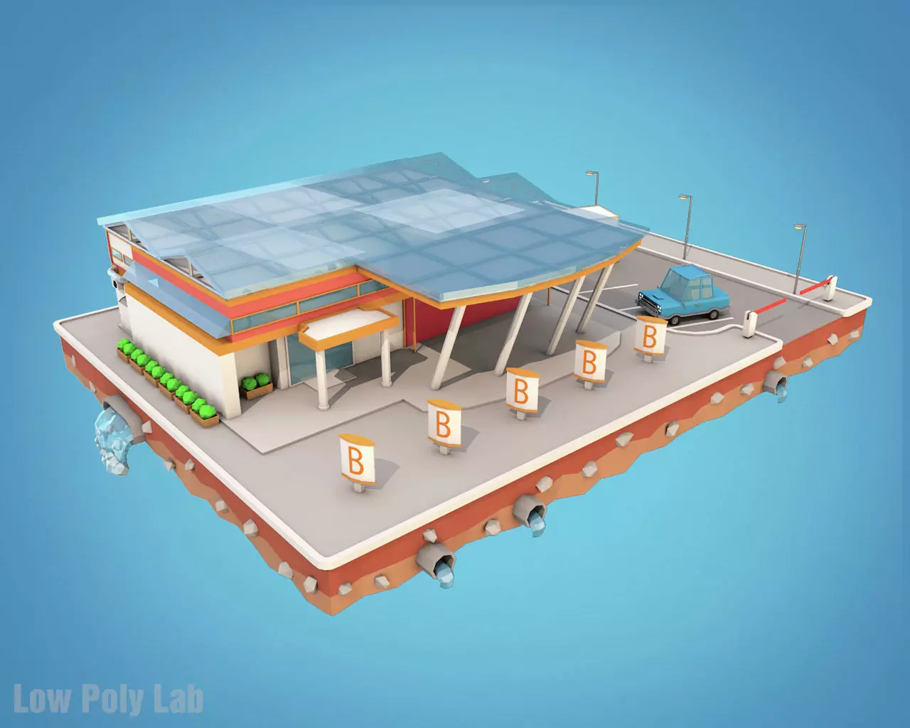 Cartoon City Block Supermarket Low-poly 3D model_0