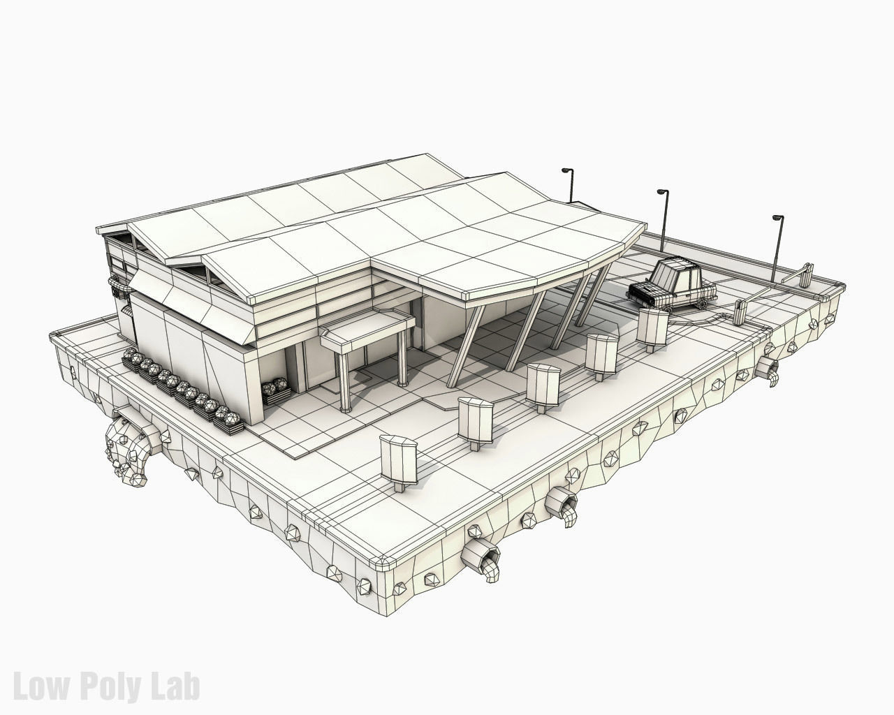Cartoon City Block Supermarket Low-poly 3D model_1