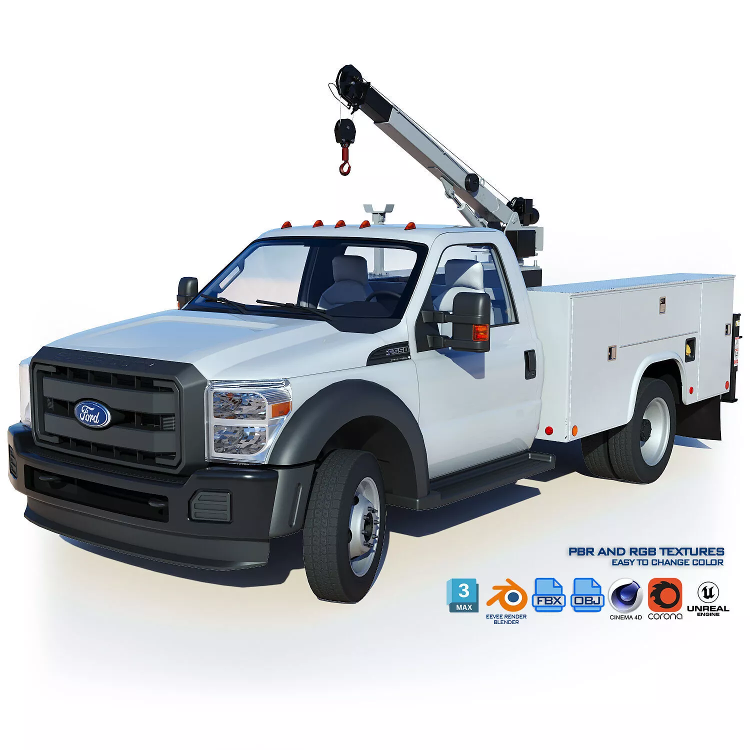 Service Truck With Crane Low-poly 3D model