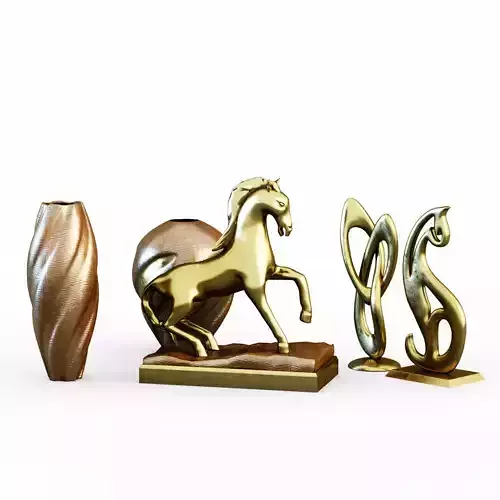 Decoration set golden vase with horse 3D model