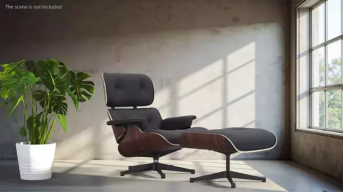 Lounge Chair with Ottoman Polisander 3D model 2