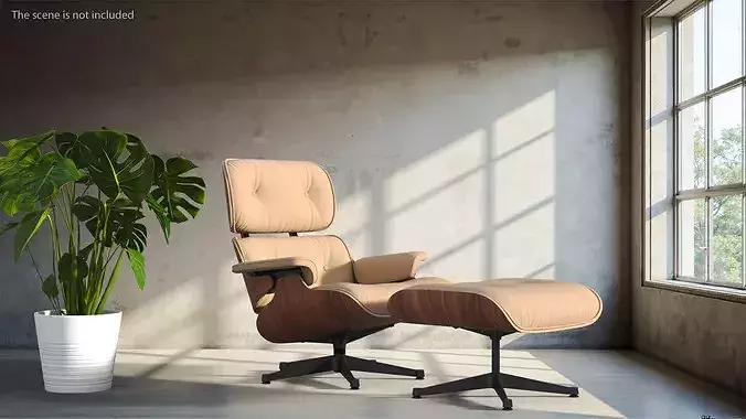 Eames Lounge Chair with Ottoman Beige 3D model 3