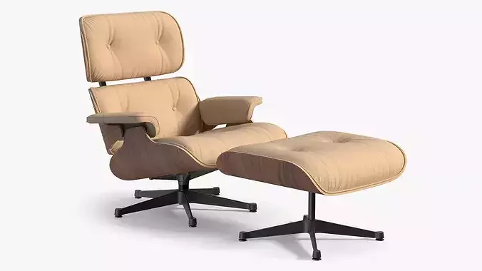 Eames Lounge Chair with Ottoman Beige 3D model