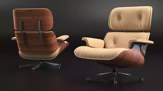 Eames Lounge Chair with Ottoman Beige 3D model 5