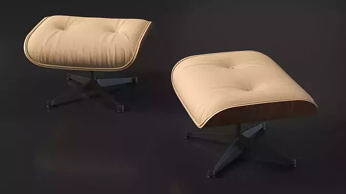Eames Lounge Chair with Ottoman Beige 3D model 6