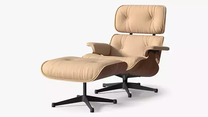 Eames Lounge Chair with Ottoman Beige 3D model 7