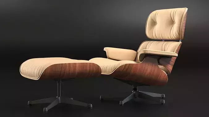 Eames Lounge Chair with Ottoman Beige 3D model 4
