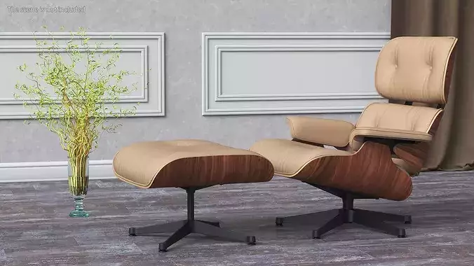 Eames Lounge Chair with Ottoman Beige 3D model 2