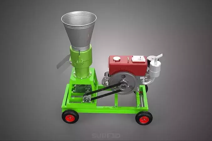 PORTABLE PELLET PRESS MILL MAKING MAKER MACHINE DIESEL ENGINE 2 3D model 5