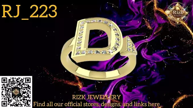 Initial Letter D Diamond Ring Style 5 Model RJ 223