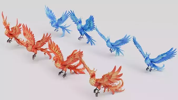 Fiery Phoenix and Blue Phoenix Bird Collection