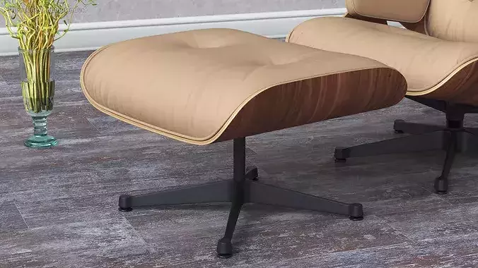 Lounge Chair Ottoman Beige 3D model 2