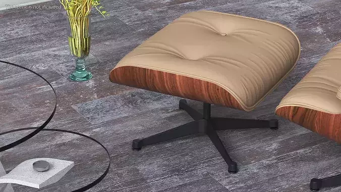 Lounge Chair Ottoman Beige 3D model 3