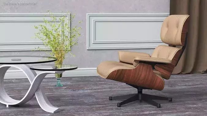 Eames Lounge Chair Beige 3D model 2