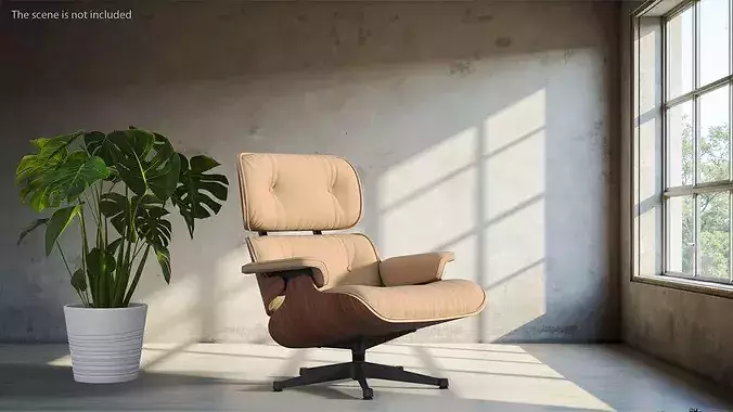 Eames Lounge Chair Beige 3D model 3