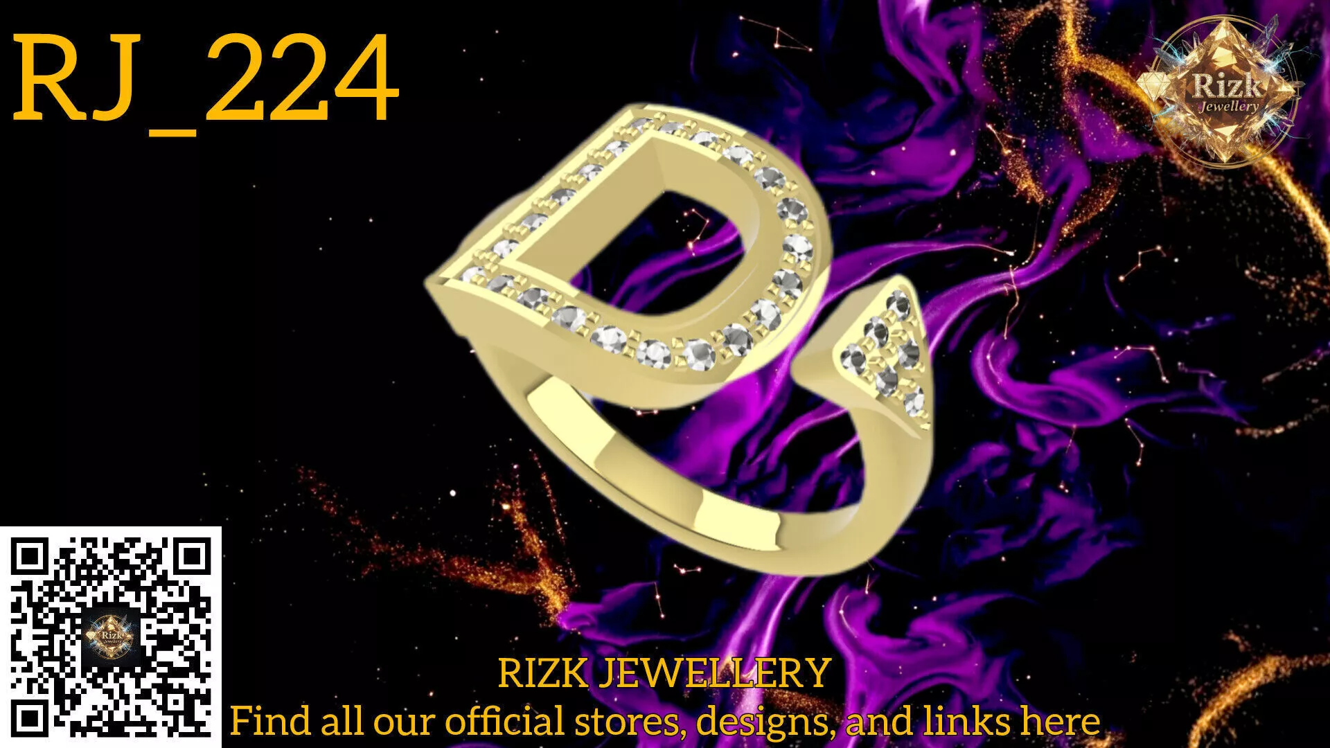 Initial Letter D Diamond Ring Style 6 Model RJ 224 3D print model