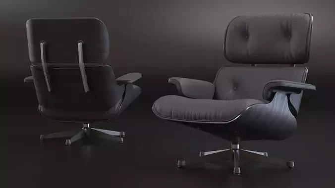 Retro Lounge Chair with Ottoman Black 3D model 5