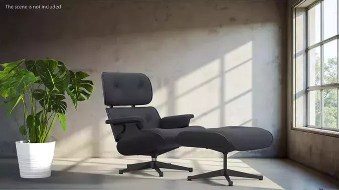 Retro Lounge Chair with Ottoman Black 3D model 3