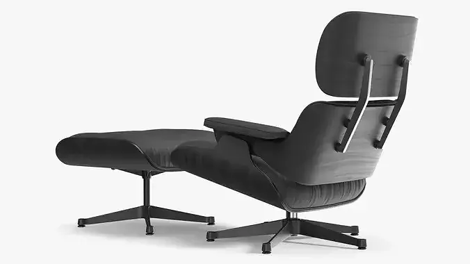 Retro Lounge Chair with Ottoman Black 3D model 7