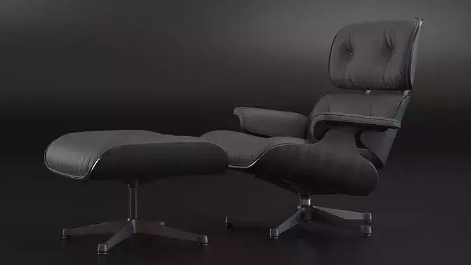 Retro Lounge Chair with Ottoman Black 3D model 4