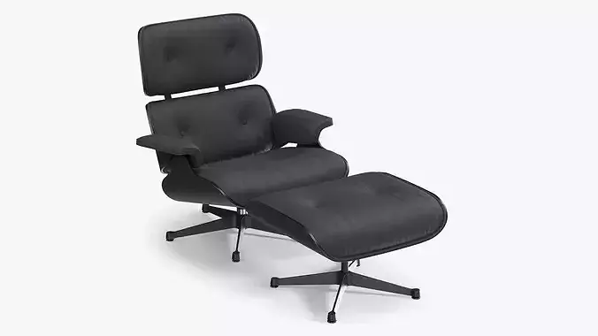 Retro Lounge Chair with Ottoman Black 3D model