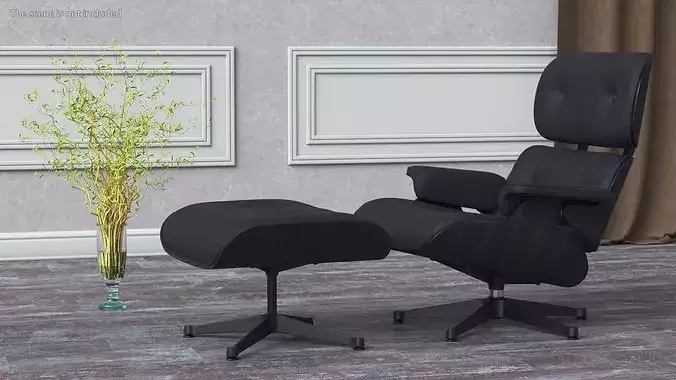 Retro Lounge Chair with Ottoman Black 3D model 2