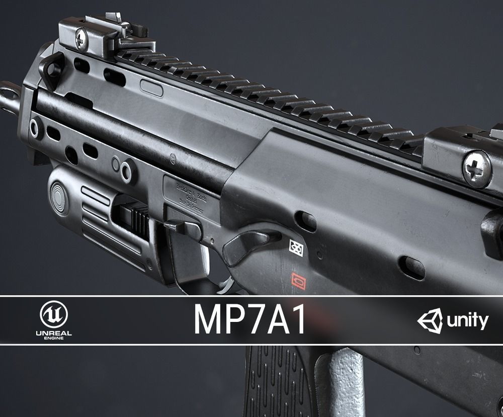 PBR MP7A1 PDW Low-poly 3D model_0