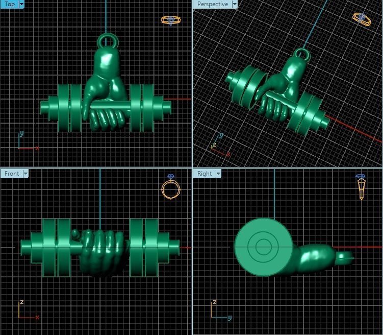 Pendant gold hand holding two dumbbells 3D print model_2