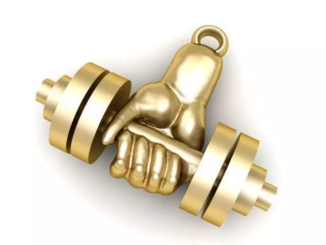 Pendant gold hand holding two dumbbells 3D print model_0