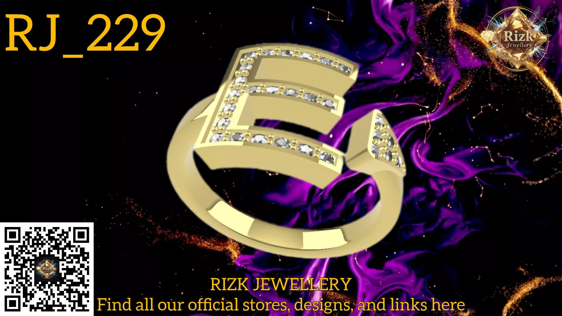 Initial Letter E Diamond Ring Style 5 Model RJ 229 3D print model