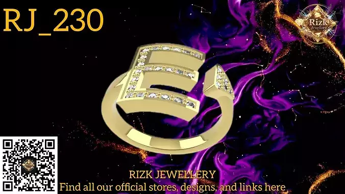 Initial Letter E Diamond Ring Style 6 Model RJ 230
