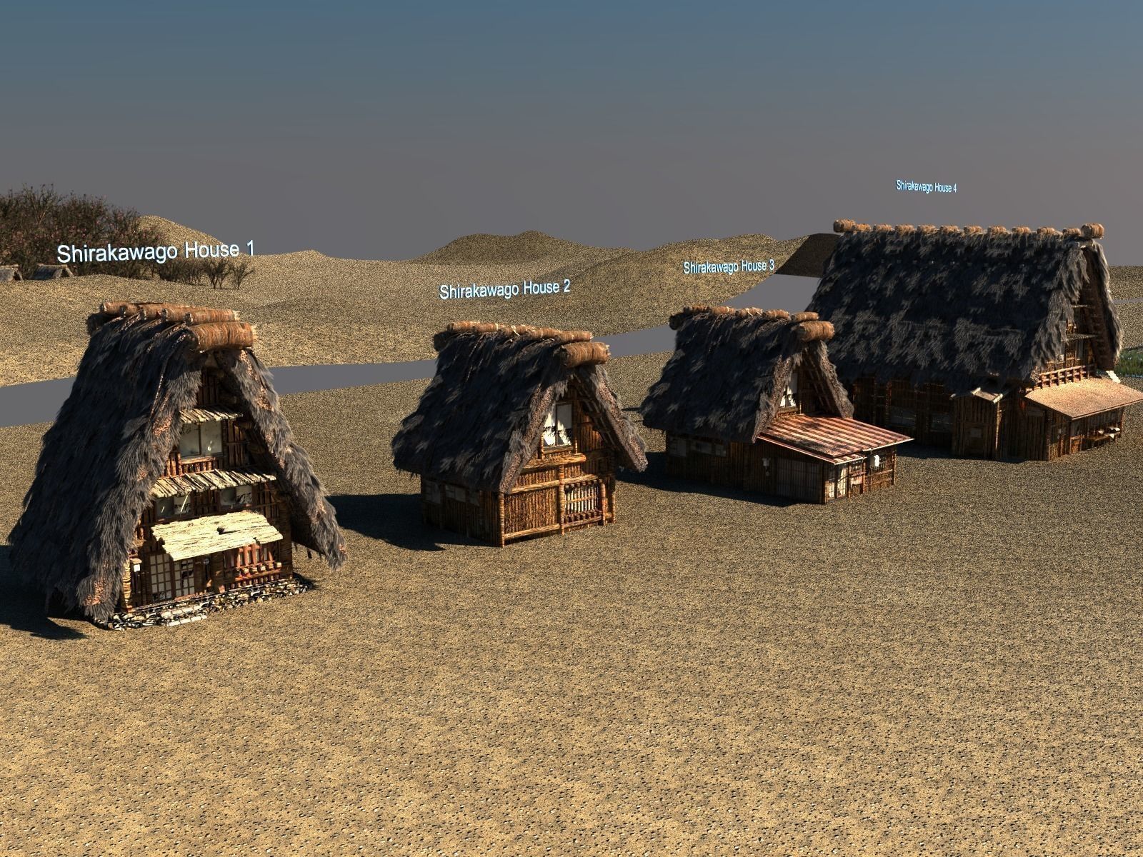 Shirakawago Village Set Low-poly 3D model_15