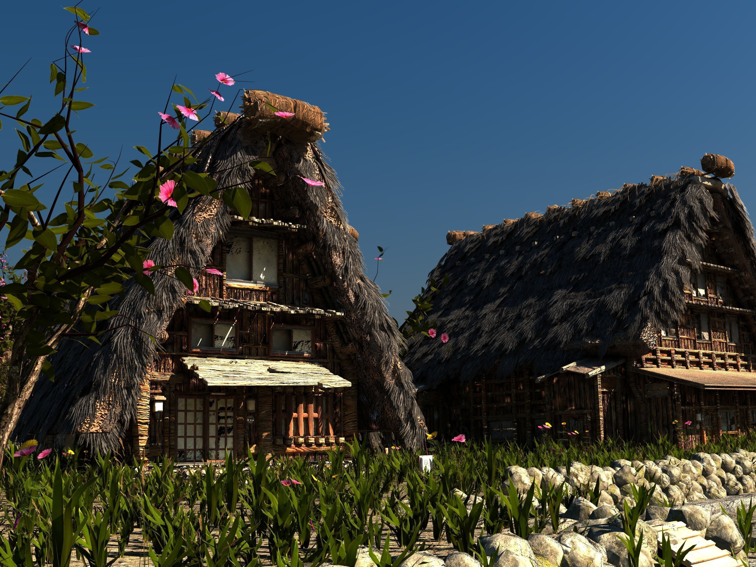 Shirakawago Village Set Low-poly 3D model_7