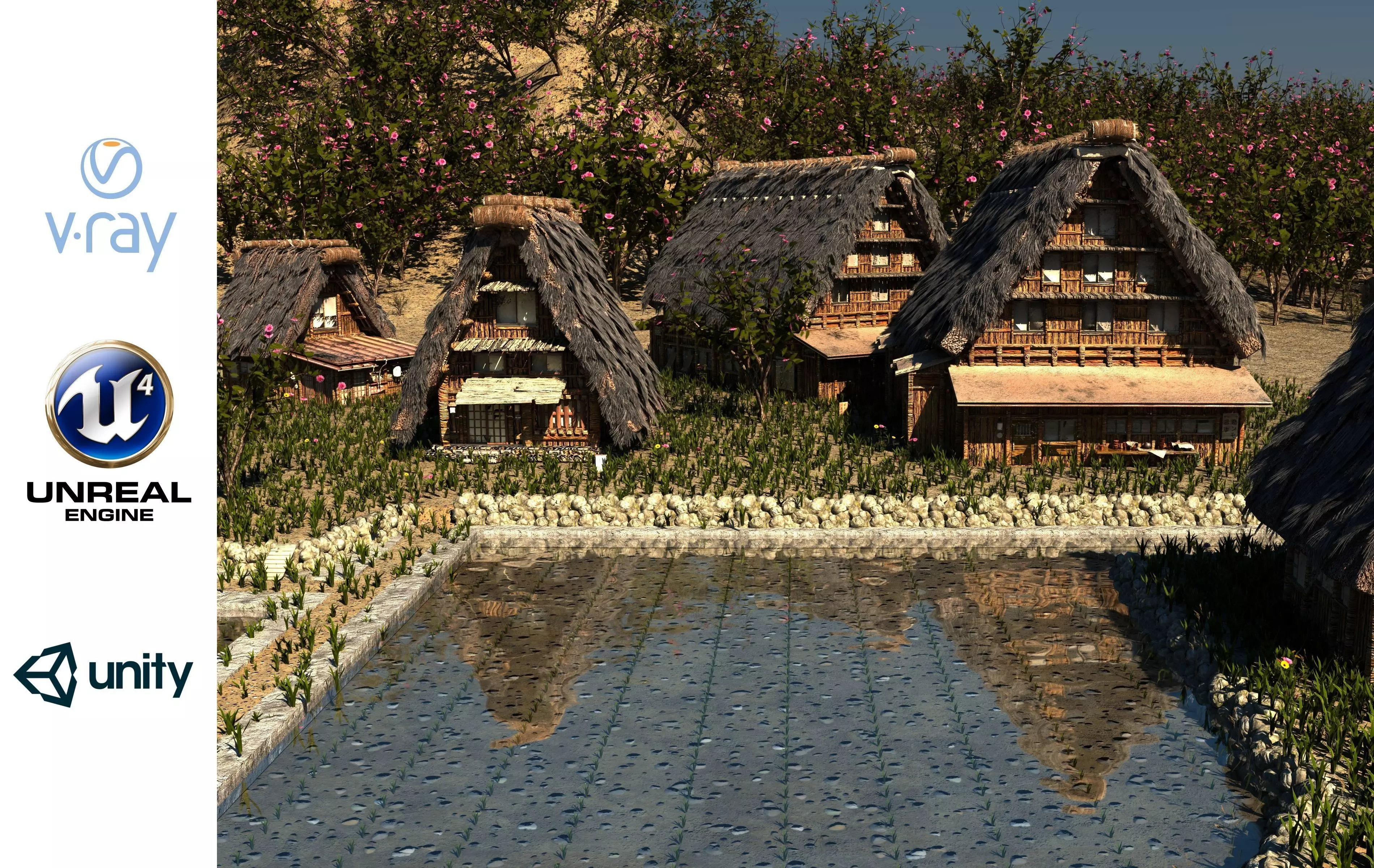 Shirakawago Village Set Low-poly 3D model_0