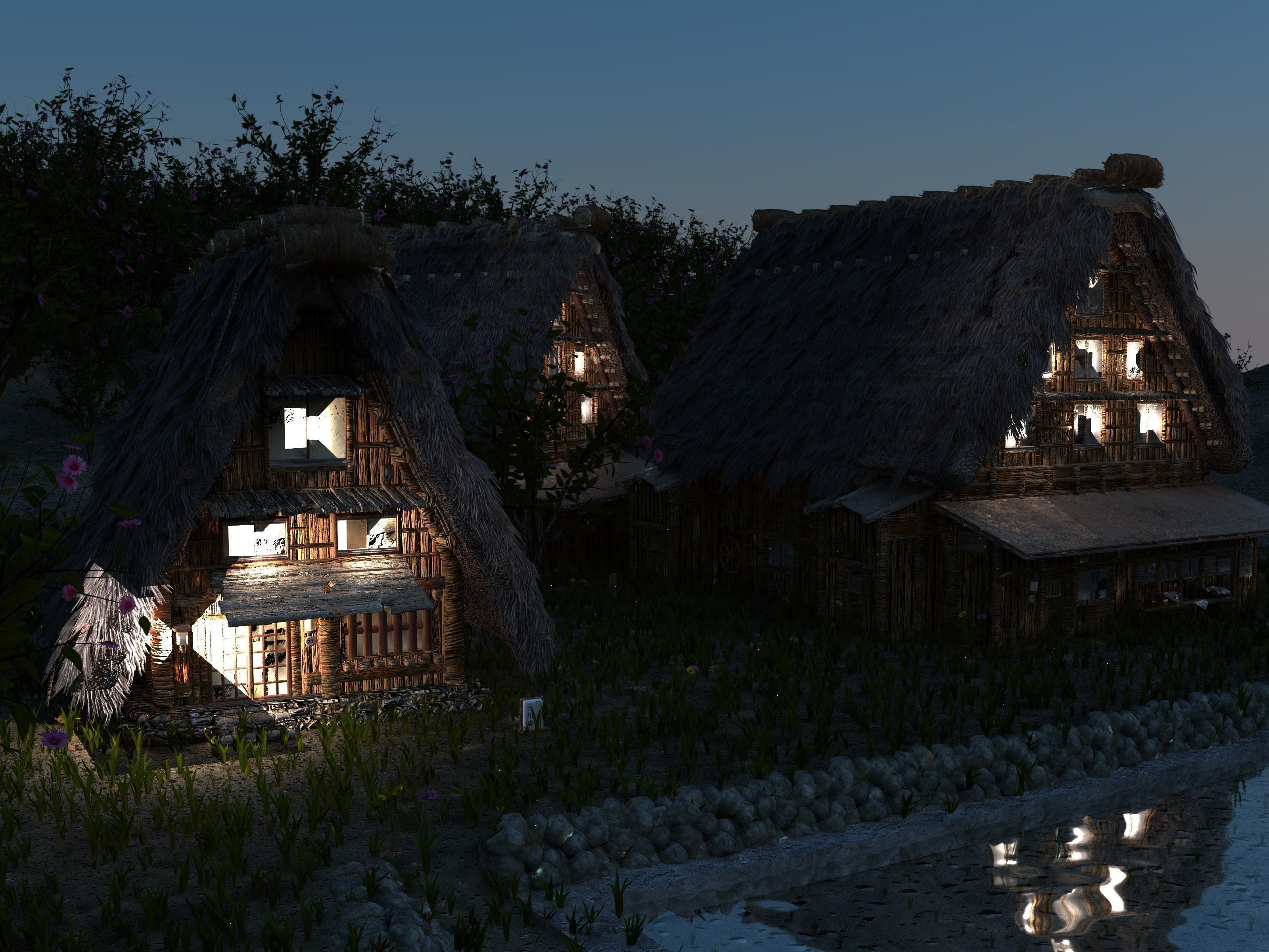 Shirakawago Village Set Low-poly 3D model_6
