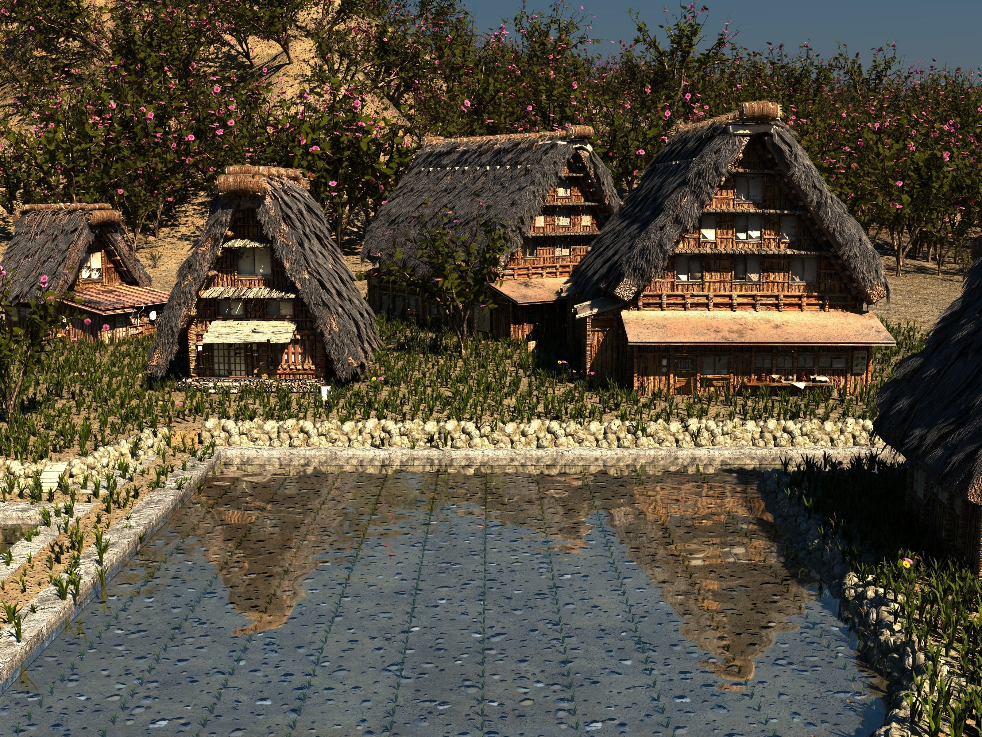 Shirakawago Village Set Low-poly 3D model_1