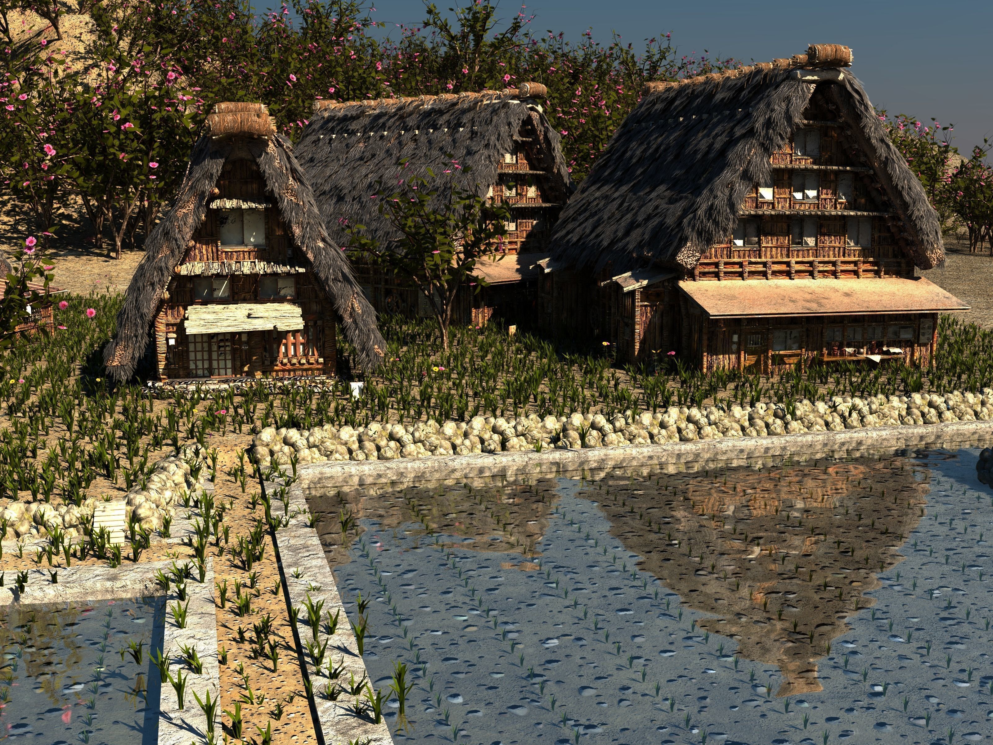 Shirakawago Village Set Low-poly 3D model_4