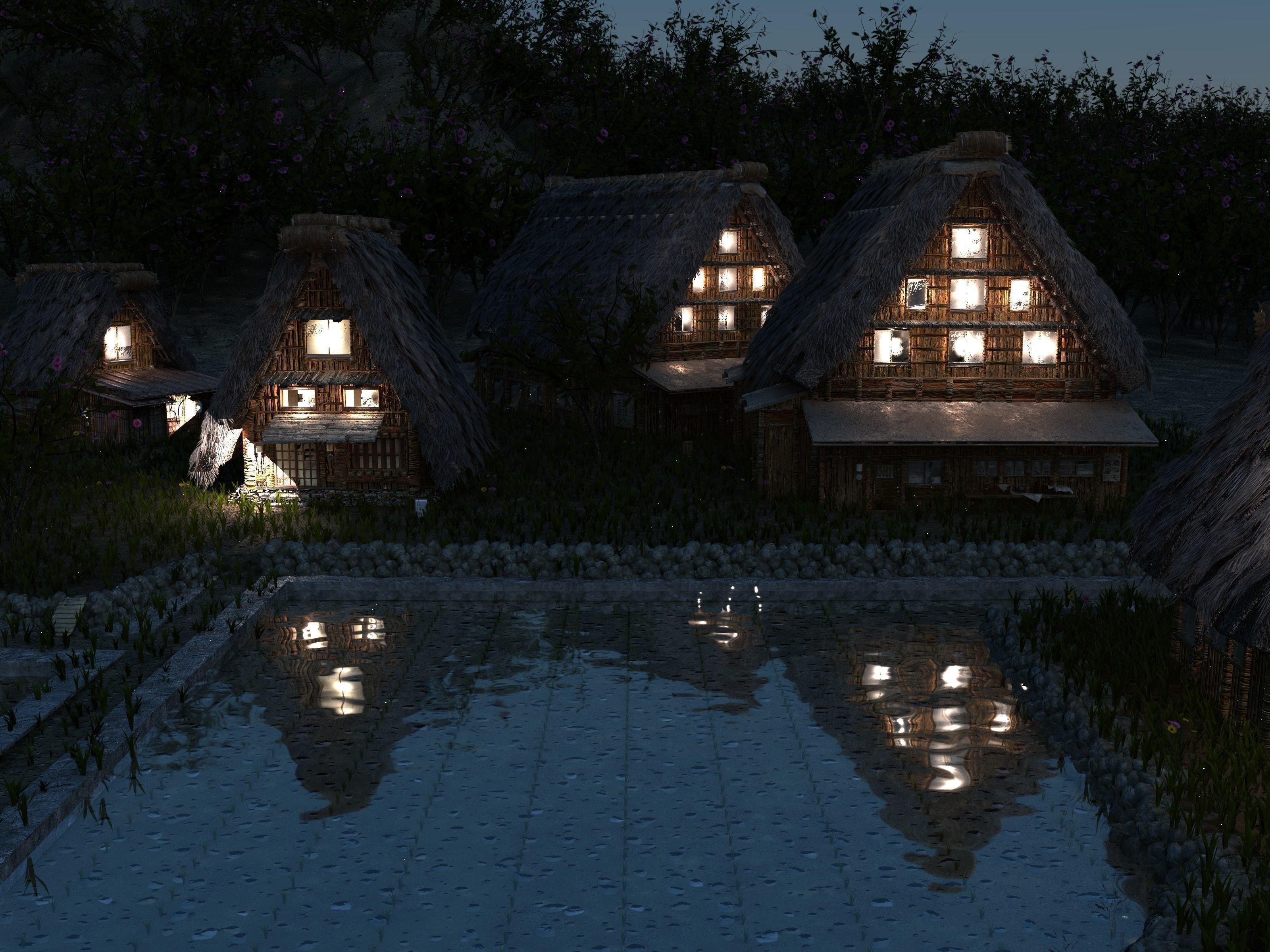 Shirakawago Village Set Low-poly 3D model_2